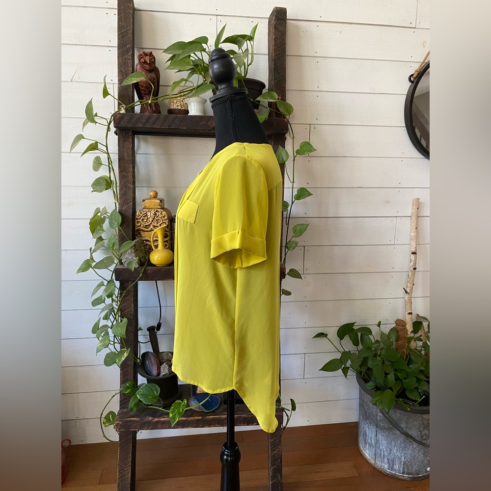 W118 by Walter Baker: Yellow Pleated Relaxed Blouse with Cuff Sleeves - Picture 6 of 17
